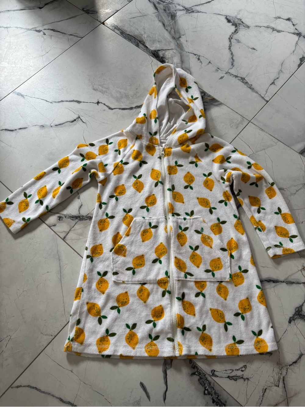 Hanna Andersson White Hooded Zip Coverup with Yellow Lemon Print